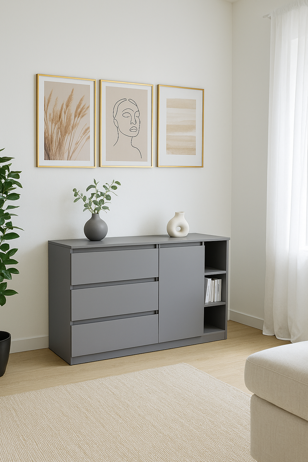 Комод MEBEX на 3 шухляди з відкритою нішею 120х40х77 см Сірий світлий (VERTO3B1200LG)