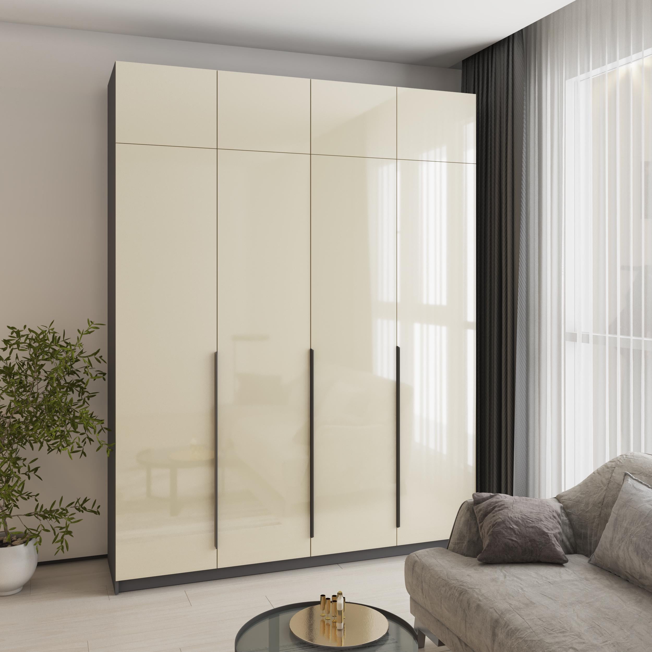 Шкаф 4-дверный с антресолью MebelStar Оскар Gloss BL-B стандарт 200x52x260 см Антрацит/Альмонд (MBS-5543)