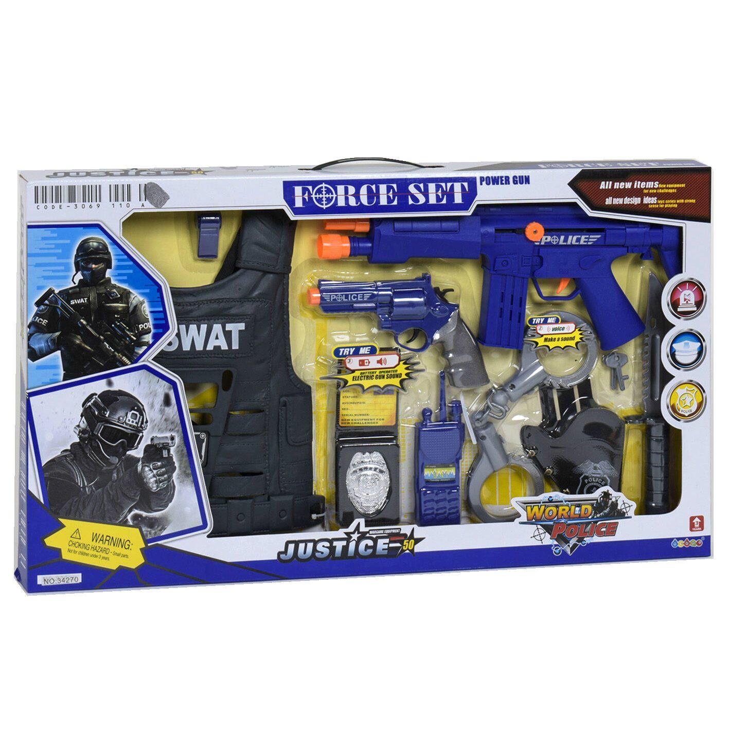 Набор полицейского Ocoqo с жилетом наручниками и автоматом (57372)