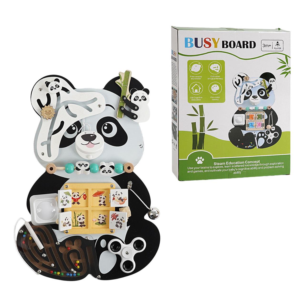 Бізіборд для малюків дерев'яний C 68272/9 Панда 9 ігор/пальчиковий лабіринт/магнітна гра/спінер/лампа (25807450) - фото 2 Бізіборд для малюків дерев'яний C 68272/9 Панда 9 ігор/пальчиковий лабіринт/магнітна гра/спінер/лампа (25807450) - фото 2