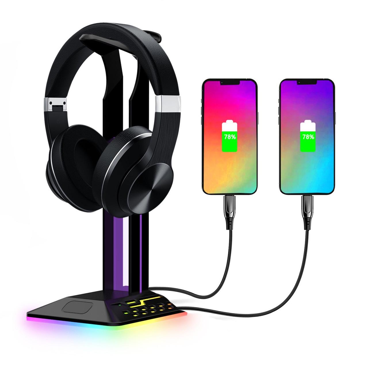 Подставка для геймерских наушников Headphone Stand RGB с двойным USB-хабом Черный (1878534307) - фото 2