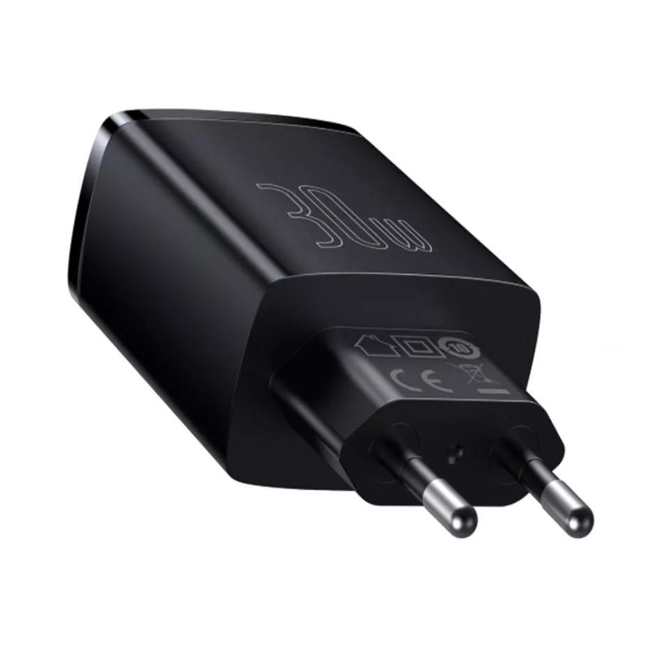 Зарядное устройство сетевое BASEUS Compact Quick Charger 30 W QC+ PD 1Type-C/2USB Black (2363151259) - фото 3