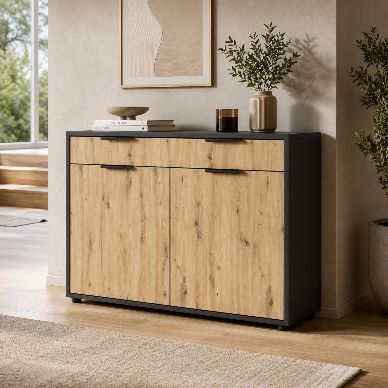 Комод с полками и ящиками Nola 1200х450х750 мм Дуб Артизан/Антрацит (Nola DA/AN)