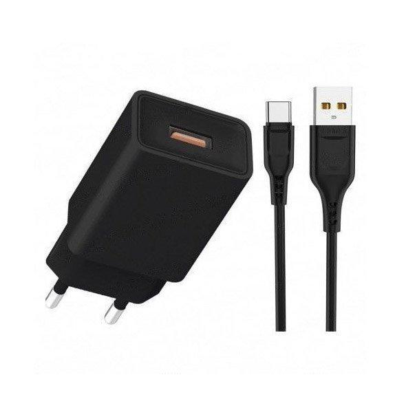 Зарядное устройство сетевое Denmen DC01T 1USB 2.4A кабель Type-C 1 м Черный (209-00121)