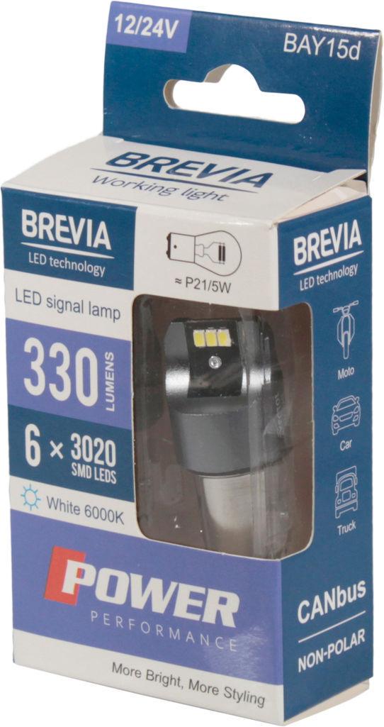 Лампочка Brevia Груша LED SMD 12/24V 6-діодів P21/5W BAY15d CANbus 10103X2 12V-P21/5W BAY15d 2 шт. Білий