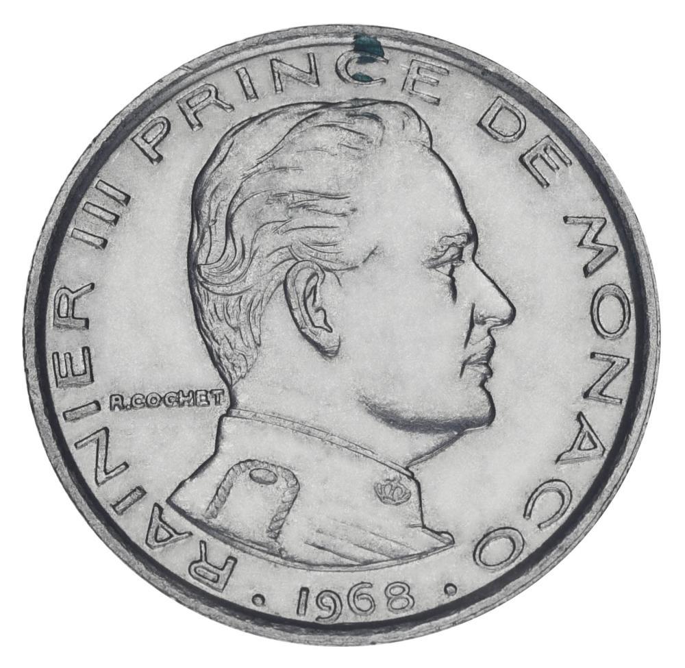 Коллекционная монета Монако 1 франк 1968 F-VF (М20435)