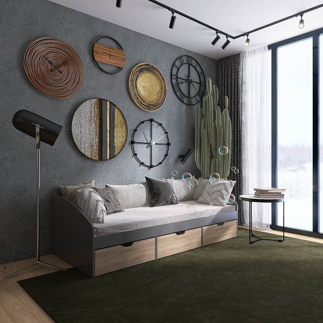 Кровать односпальная Эверест Комфорт-3 из 3 ящика 80x190 см Графитовый/Дуб сонома (25211585)