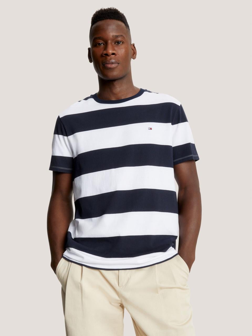 Футболка мужская Tommy Hilfiger Rugby Stripe в полосу L Белый (2591916138)