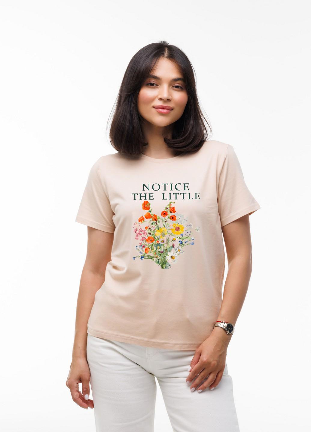 Футболка женская Наталюкс Цветы L Бежевый (4129104121341)