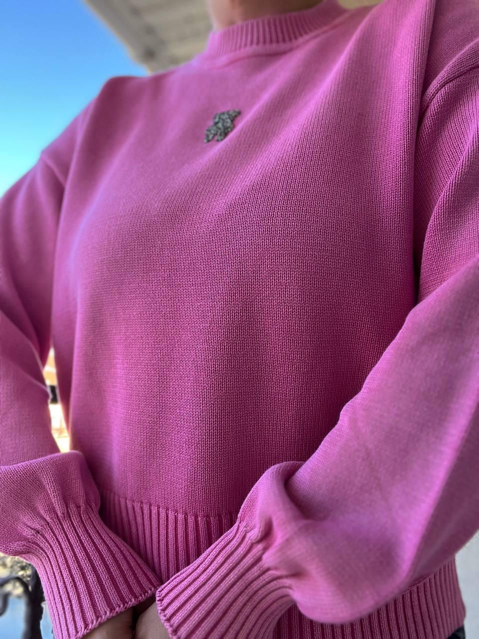 Светр жіночий A-N 870 варений ведмедик камінчики середня довжина оверсайз р. 44-48 Рожевий (3121) - фото 6 Светр жіночий A-N 870 варений ведмедик камінчики середня довжина оверсайз р. 44-48 Рожевий (3121) - фото 6