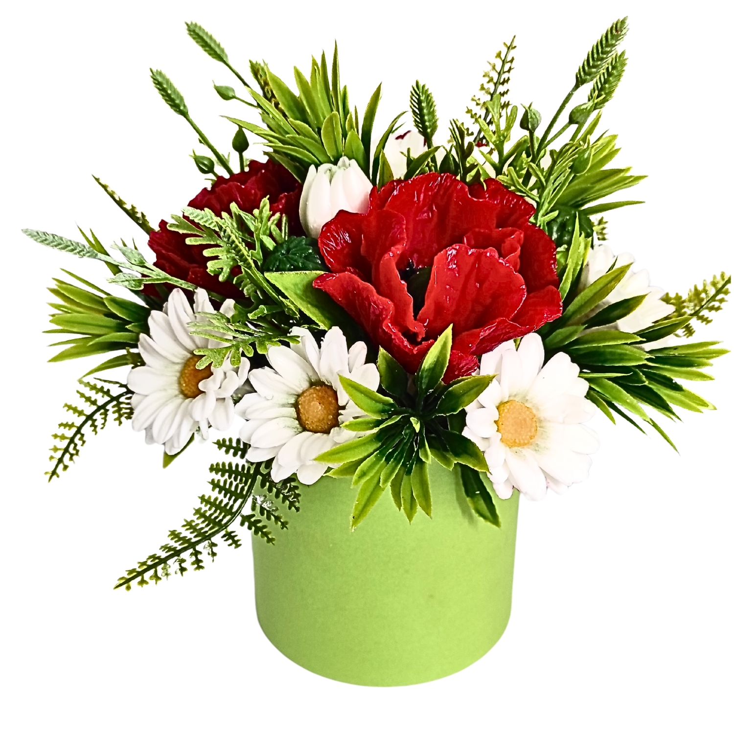 Букет цветов из мыла Bila Lileya Маки с ромашками в шляпной коробке (MB-00741)