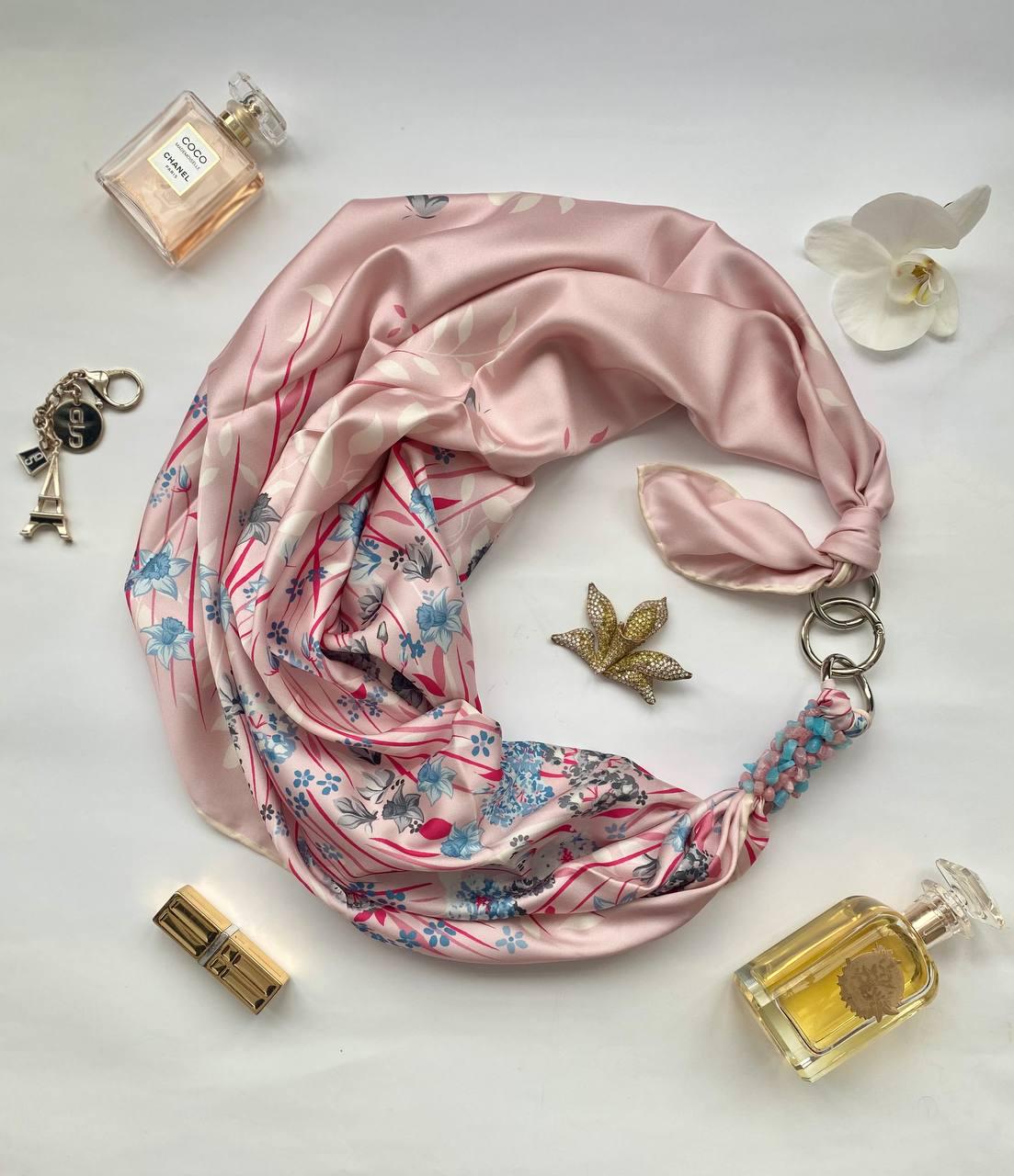 Хустка дизайнерська MyScarf Перлина Рожева прикрашена натуральним каінням (х-013)