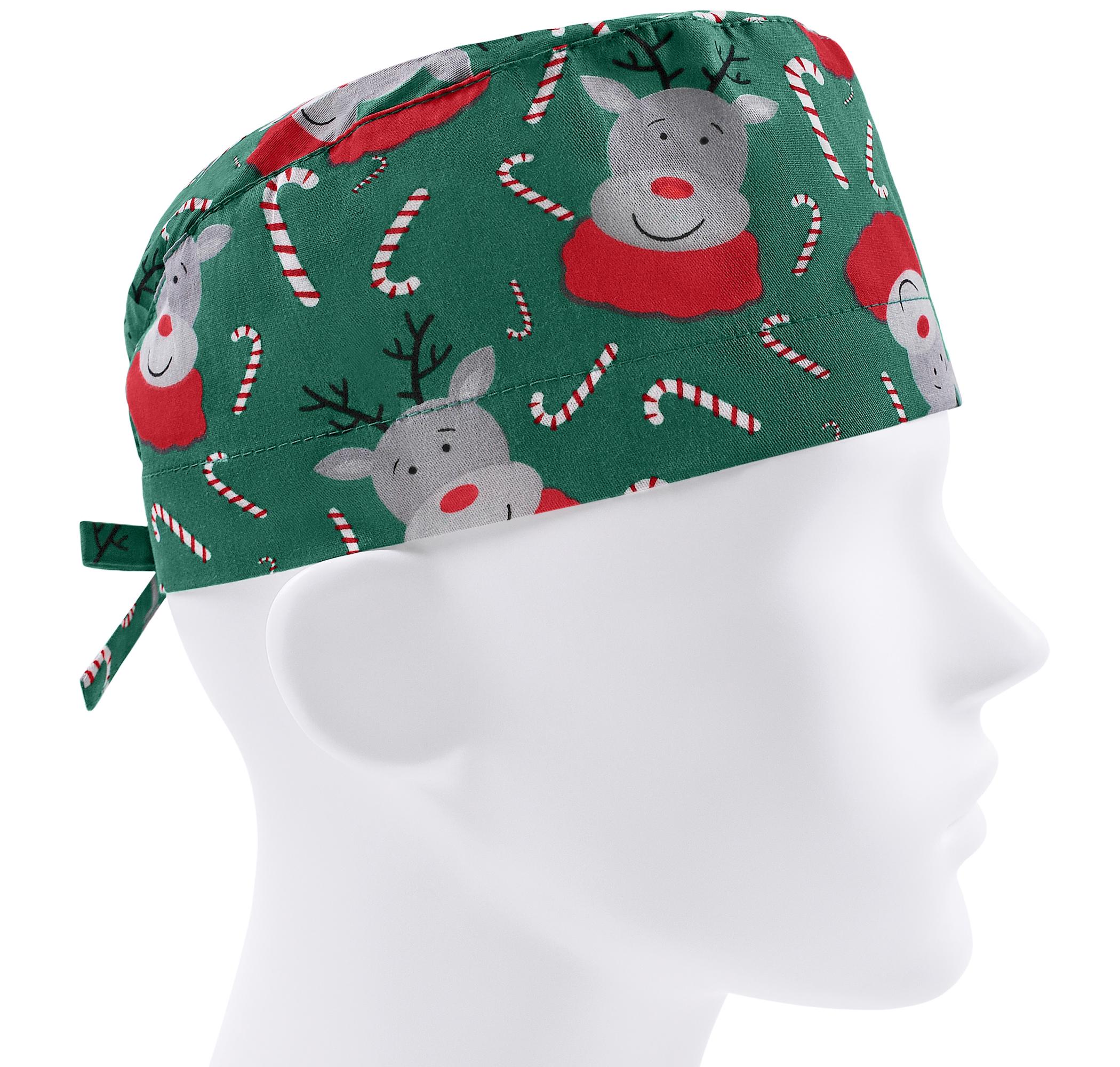Шапочка медицинская мужская FloralScrubs Олени на зеленом универсальная (М149)