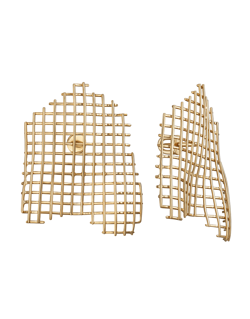 Моно сережка small grid жіноча RIMMART JEWELRY жовта One size