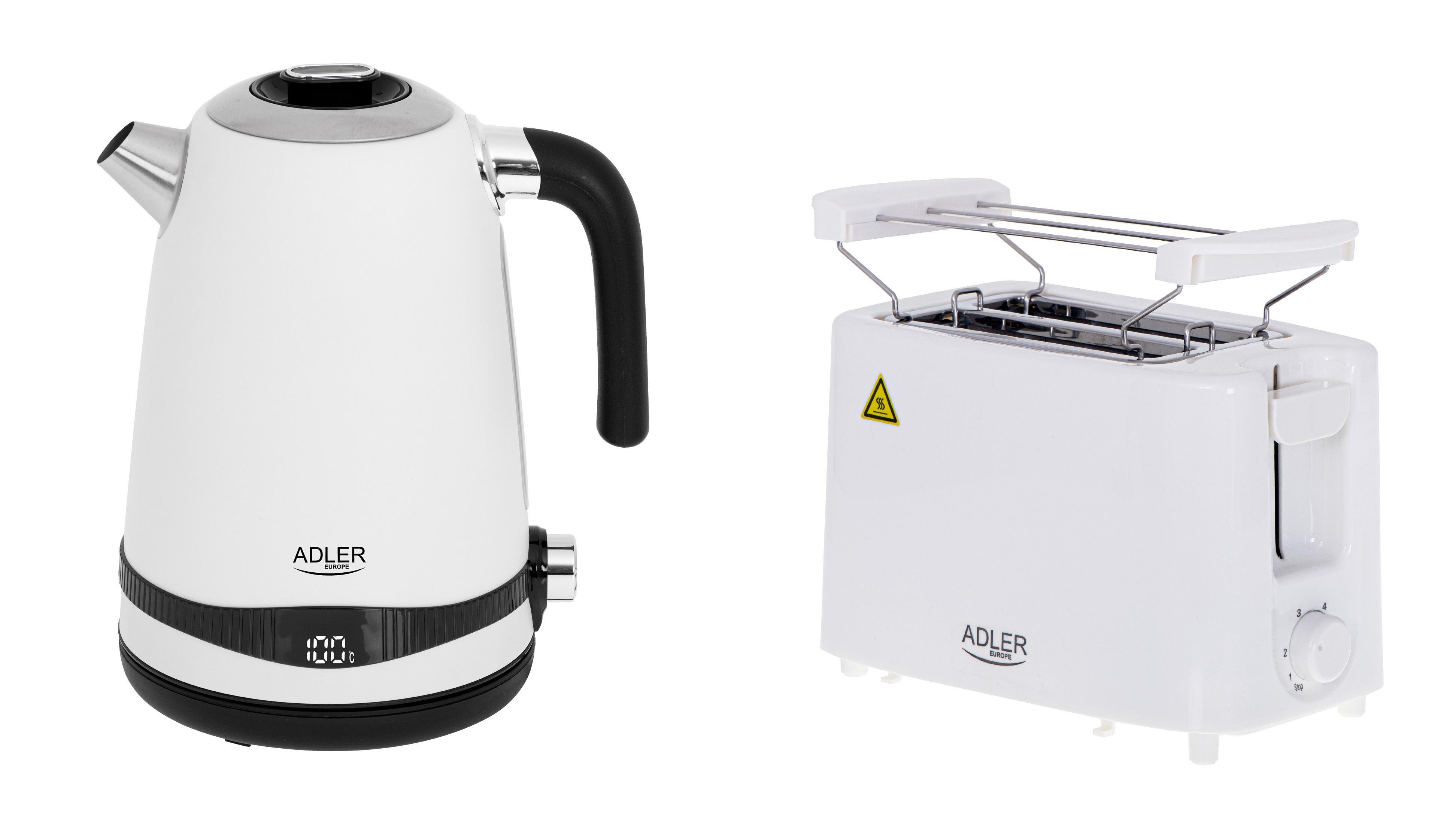 Комплект из электрочайника Adler AD 1295 white и тостера Adler AD 3223