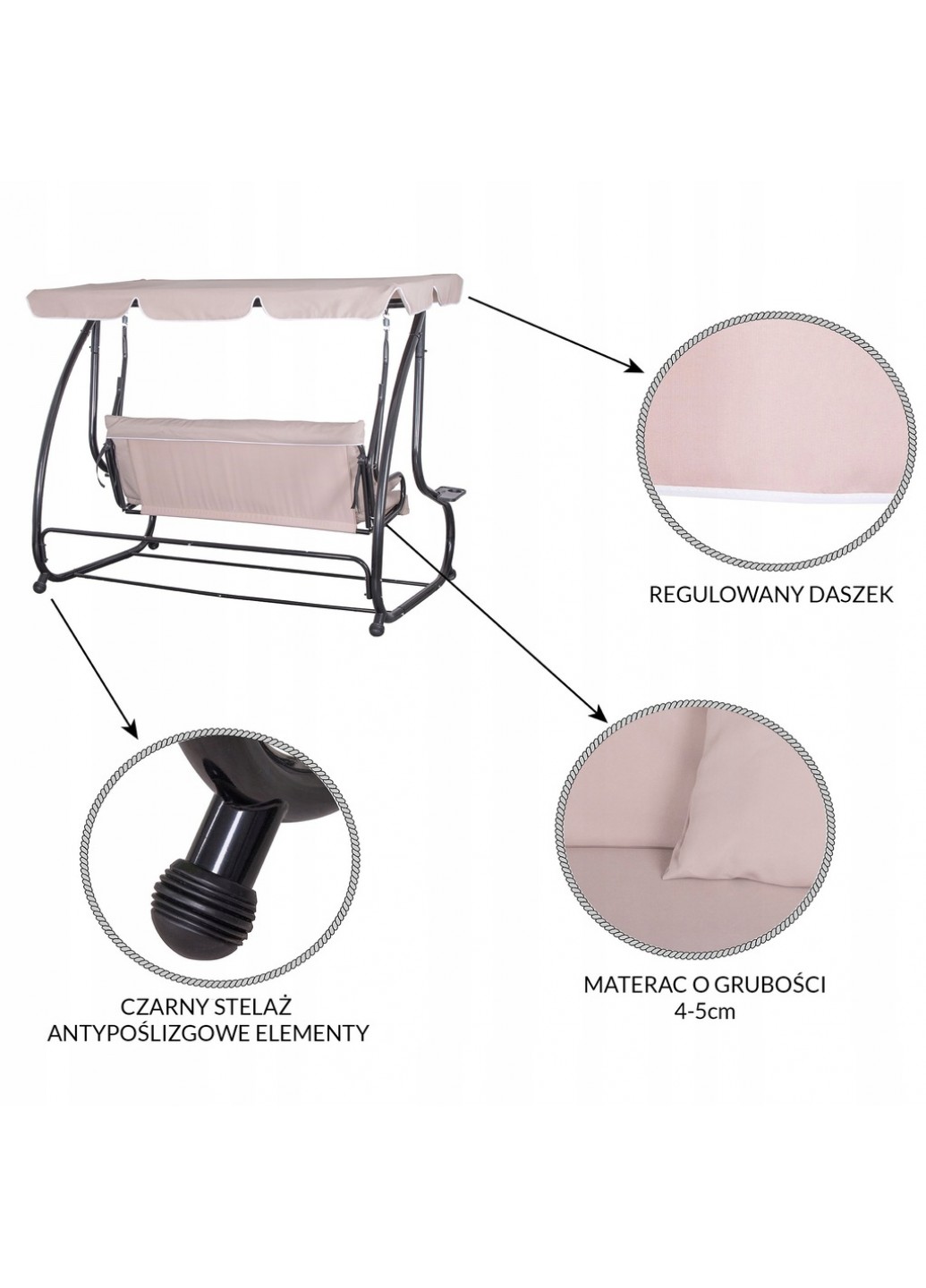 Садова гойдалка Springos Venezia 193x163 см Бежевий (GS0006) - фото 9 Садова гойдалка Springos Venezia 193x163 см Бежевий (GS0006) - фото 9