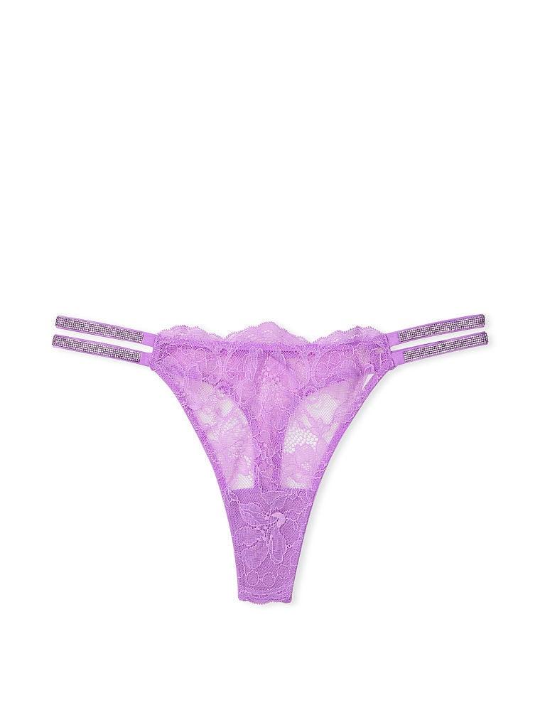 Трусики женские Victoria's Secret Shine Strap Lace Thong Panty кружево со стразами XS Фиолетовый (2101641349) - фото 3