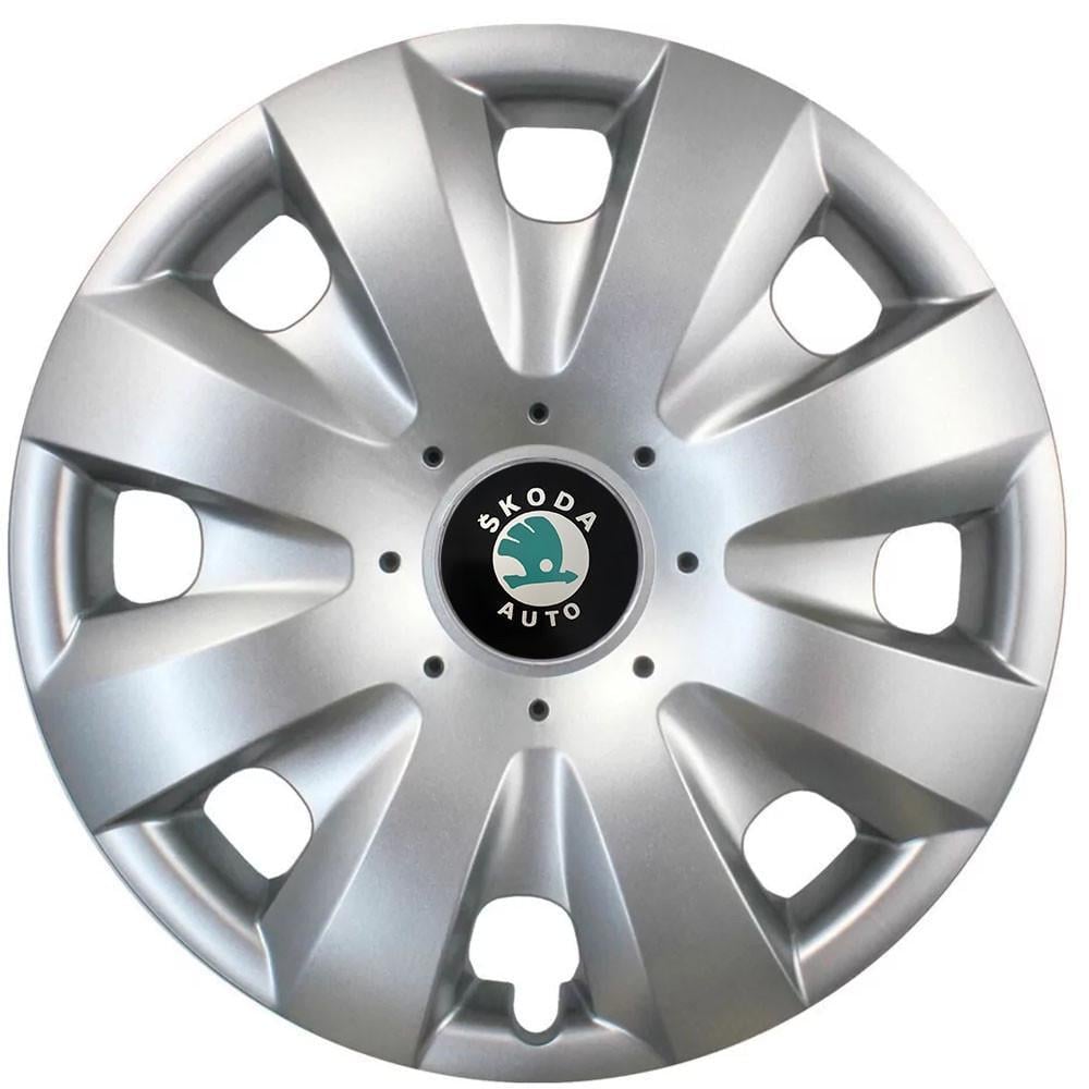 Колпаки автомобильные R15 Skoda Зеленый 321 SJS 4 шт. Серебристый