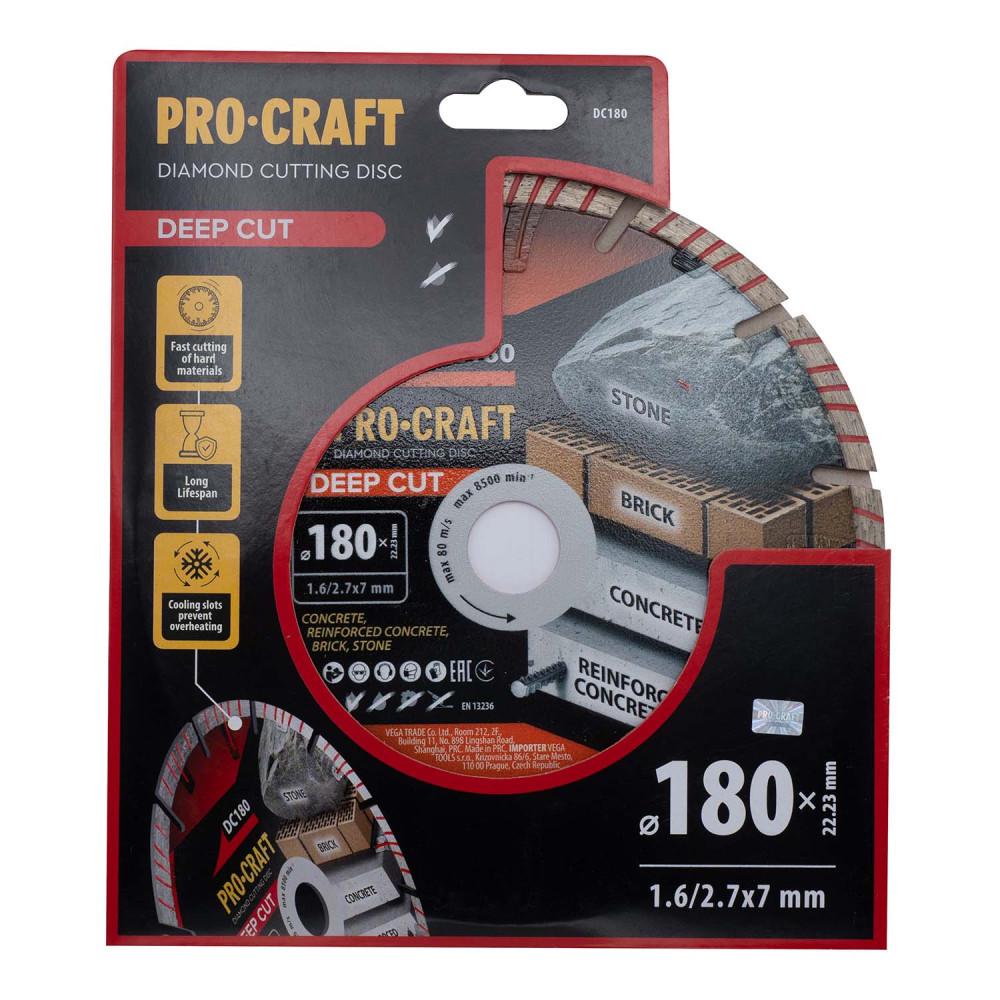 Диск алмазный Procraft DC180 DEEP CUT для камня/кирпича/бетона и армированного бетона 180х22,23 мм