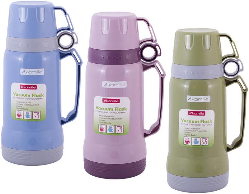 Термос Kamille Glass Nigella дзеркальна колба та 2 чашки 1000 мл Термос Kamille Glass Nigella дзеркальна колба та 2 чашки 1000 мл