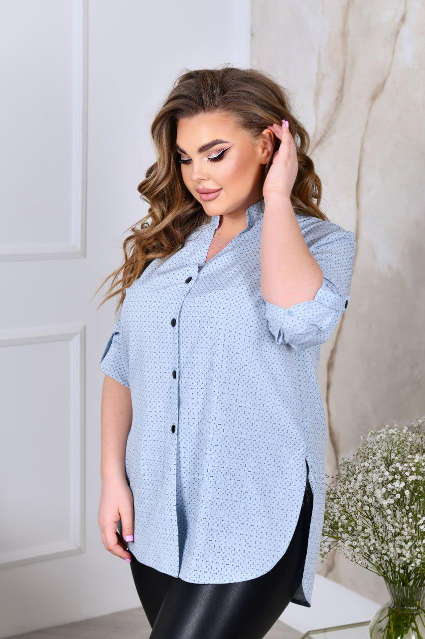 Блузка прямий силует з довгим рукавом на манжеті р. 52-54 Блакитний (3628) - фото 4 Блузка прямий силует з довгим рукавом на манжеті р. 52-54 Блакитний (3628) - фото 4