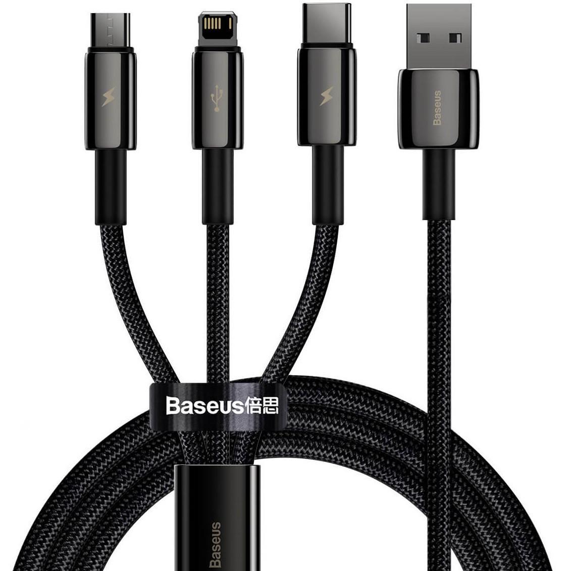 Кабель Baseus Tungsten Gold Charging Data Cable USB to Lightning Type-C Micro USB 3,5 A 1,5 м Black (CAMLTWJ-01)