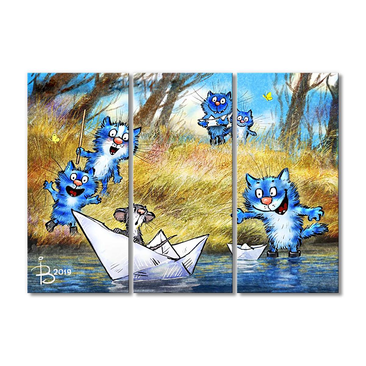 Модульная картина Весной на реке 3 модуля 70x105 см