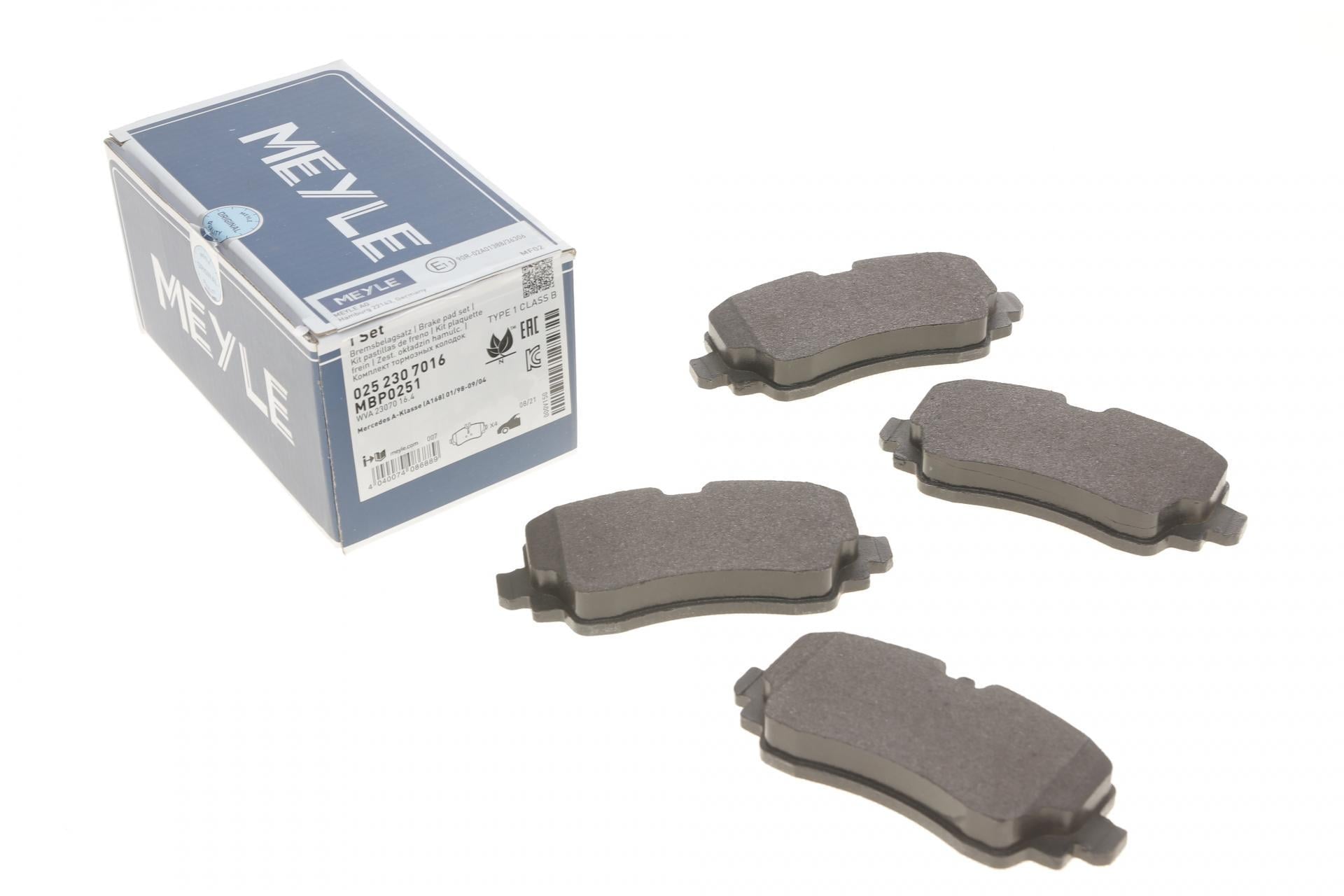Колодки тормозные передние Meyle MB A-class W168 97-04 (025 230 7016 MEYLE)