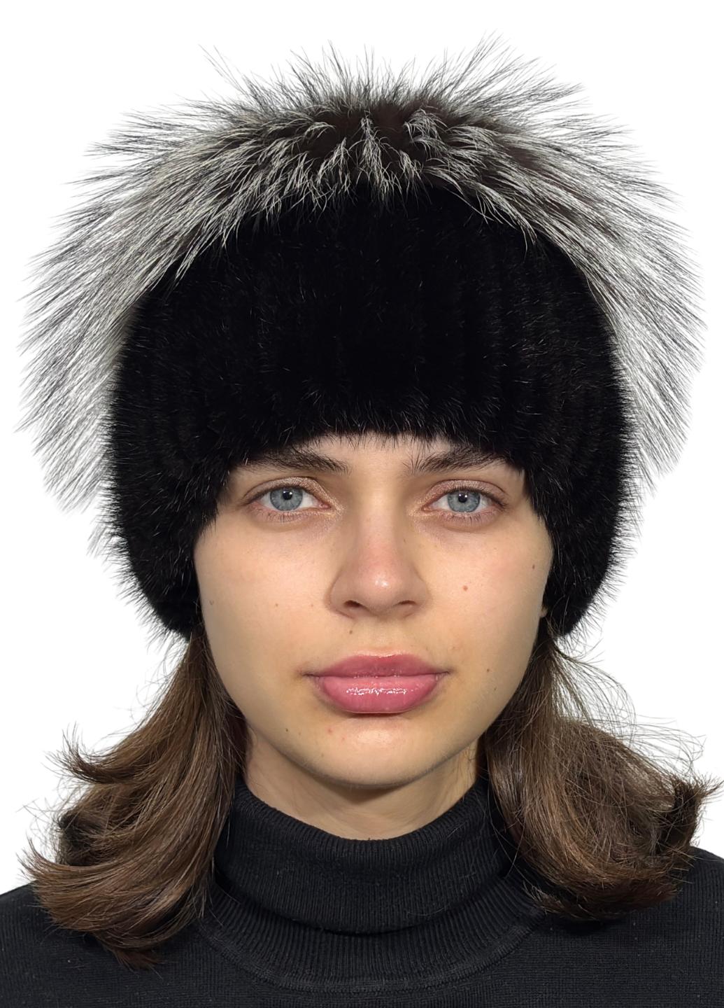 Шапка жіноча зимова Меховой стиль з в'язаної норки Зірочка з натурального хутра M-L Темно-коричневий (100/P)