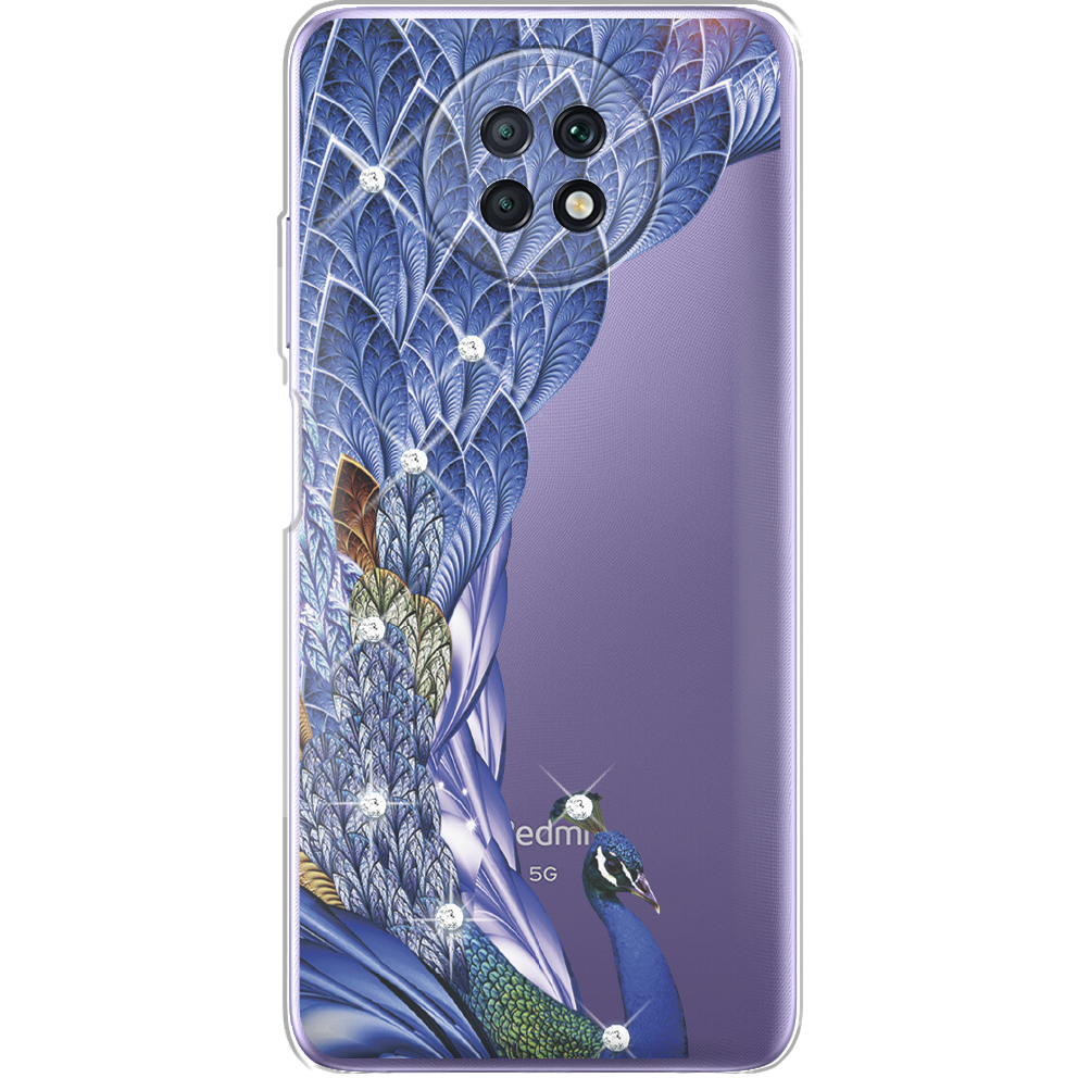 Чехол BoxFace Xiaomi Redmi Note 9T Павлин со стразами Прозрачный силикон (42123-rs7-42123)