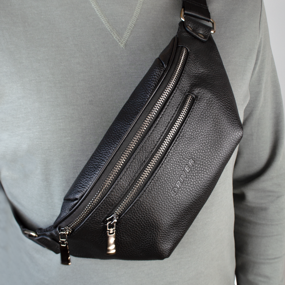 Сумка-бананка поясна чоловіча De Esse DRL19086-1 шкіряна Чорний