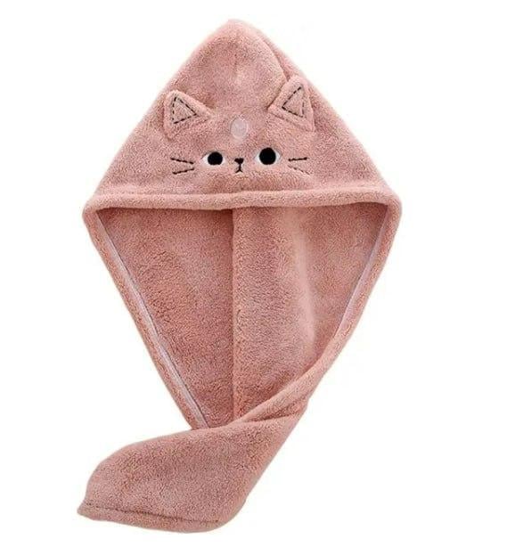 Тюрбан чалма для сушки волос из микрофибры с пуговицей и ушками Персиковый (ВК0903В-2)