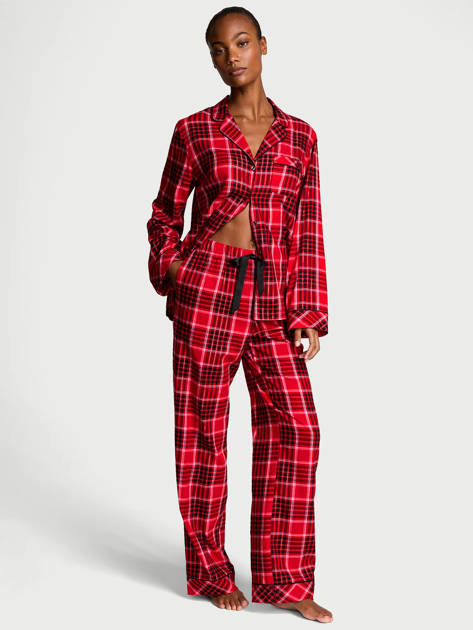 Піжама жіноча Victoria's Secret Flannel Long Pajama Set фланелева M Червоний у клітинку (23226542)