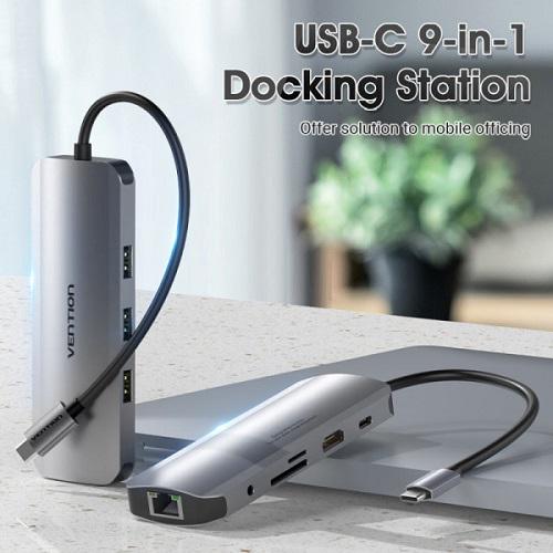 Док-станція Vention TOLHB USB3.1 Type-C-HDMI/USB 3.0x3/RJ45/SD/TF/TRRS 3.5/PD 100W - фото 2