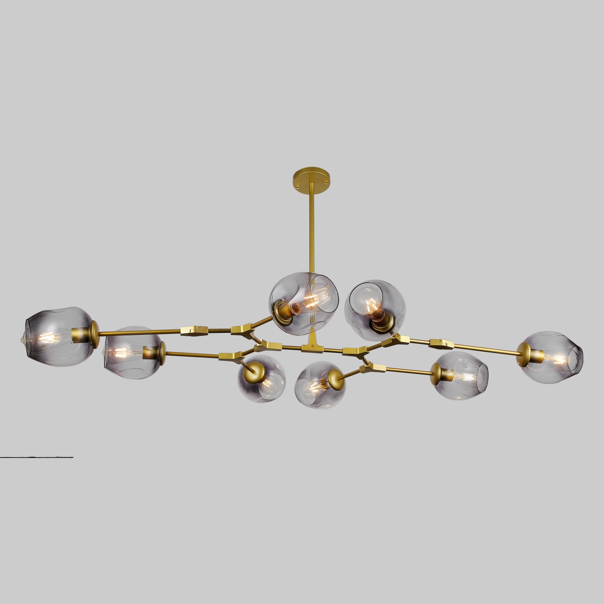 Люстра Molecule на 8 ламп с черно-прозрачными плафонами Золотой