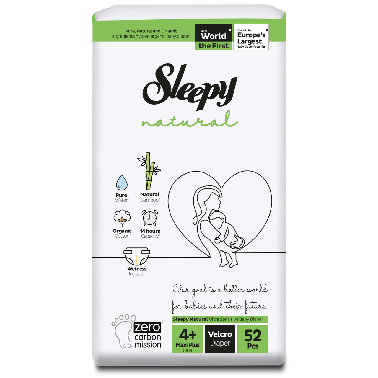 Підгузки дитячі Sleepy Natural 4+ maxi plus 52 шт. (1653832900)