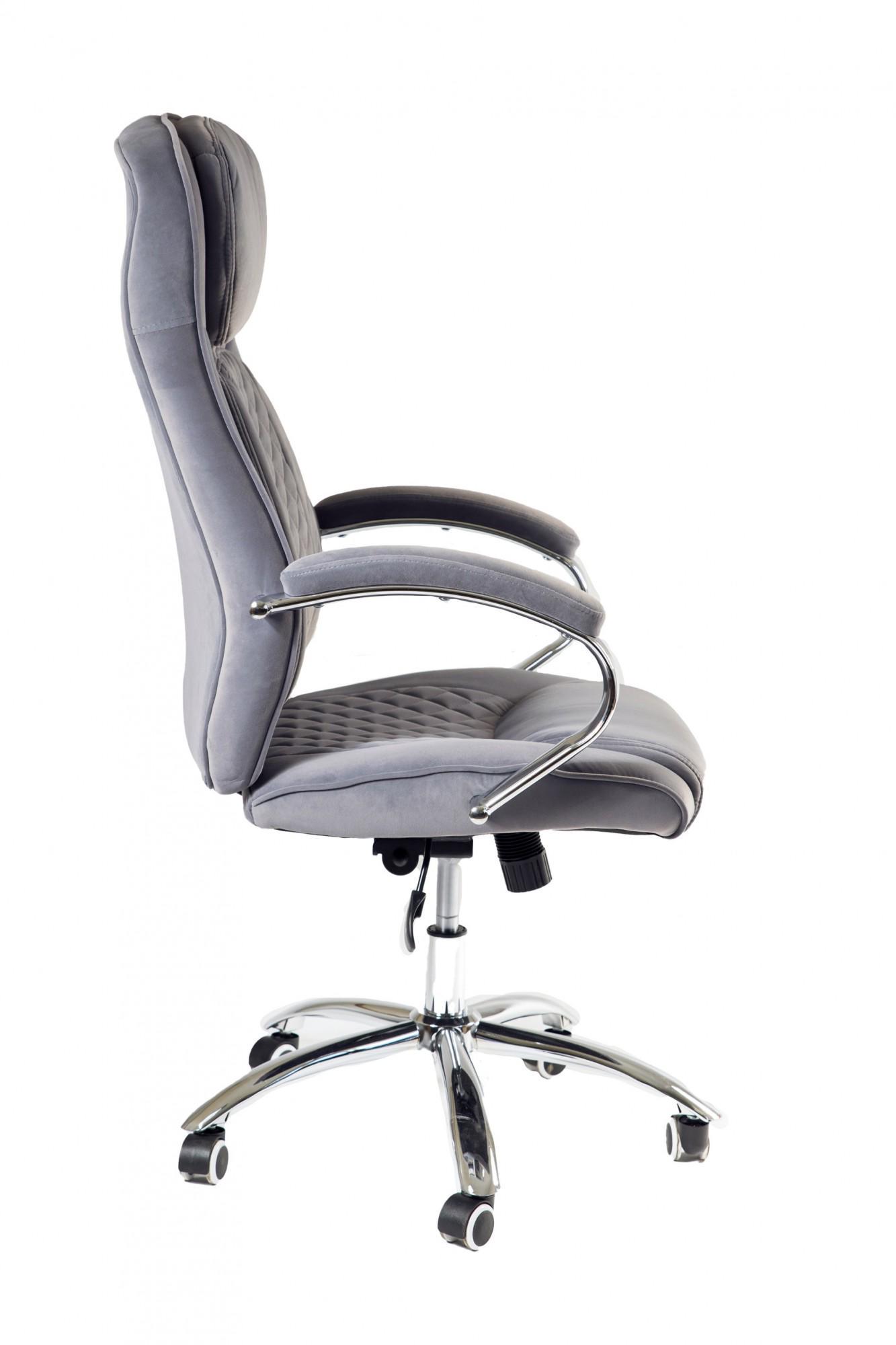 Кресло офисное компьютерное LamboDesign хром Anyfix экозамша Серый - фото 3