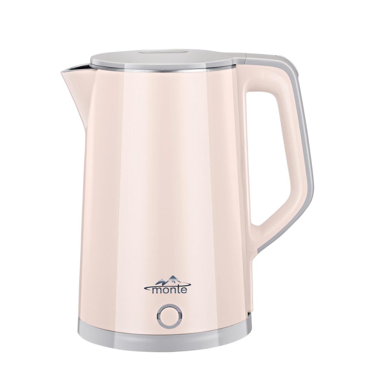 Электрочайник Monte MT-1826 двойные стенки цельная колба 1,7 л 1500 Вт Beige