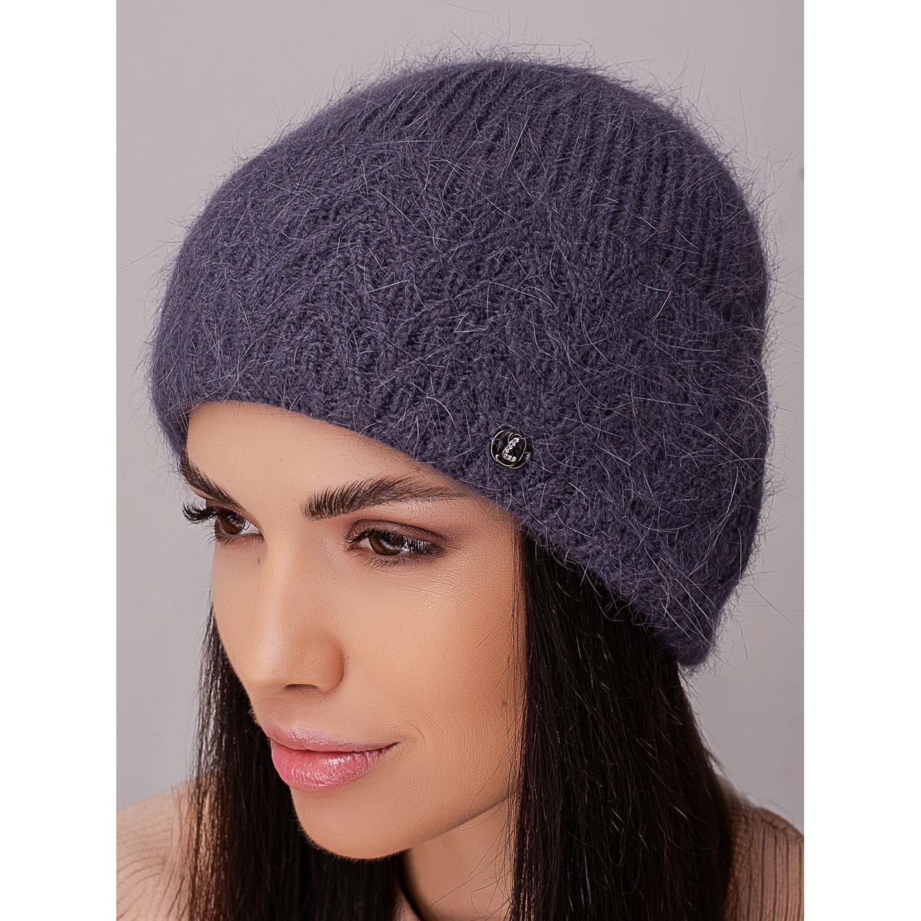 Шапка ангорова жіноча з флісовою підкладкою і візерунком на відвороті Leks Марі Антрацит - фото 1