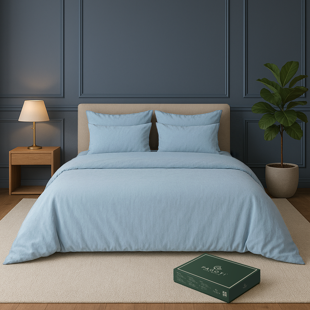 Комплект постельного белья PAGOTI Natura вареный хлопок евро / 4х50х70 см Голубой