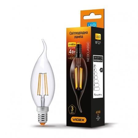 Лампа LED FILAMENT С37FT 4W E14 4100K 220V VL-C37FT-04144 VIDEX Лампа LED FILAMENT С37FT 4W E14 4100K 220V VL-C37FT-04144 VIDEX