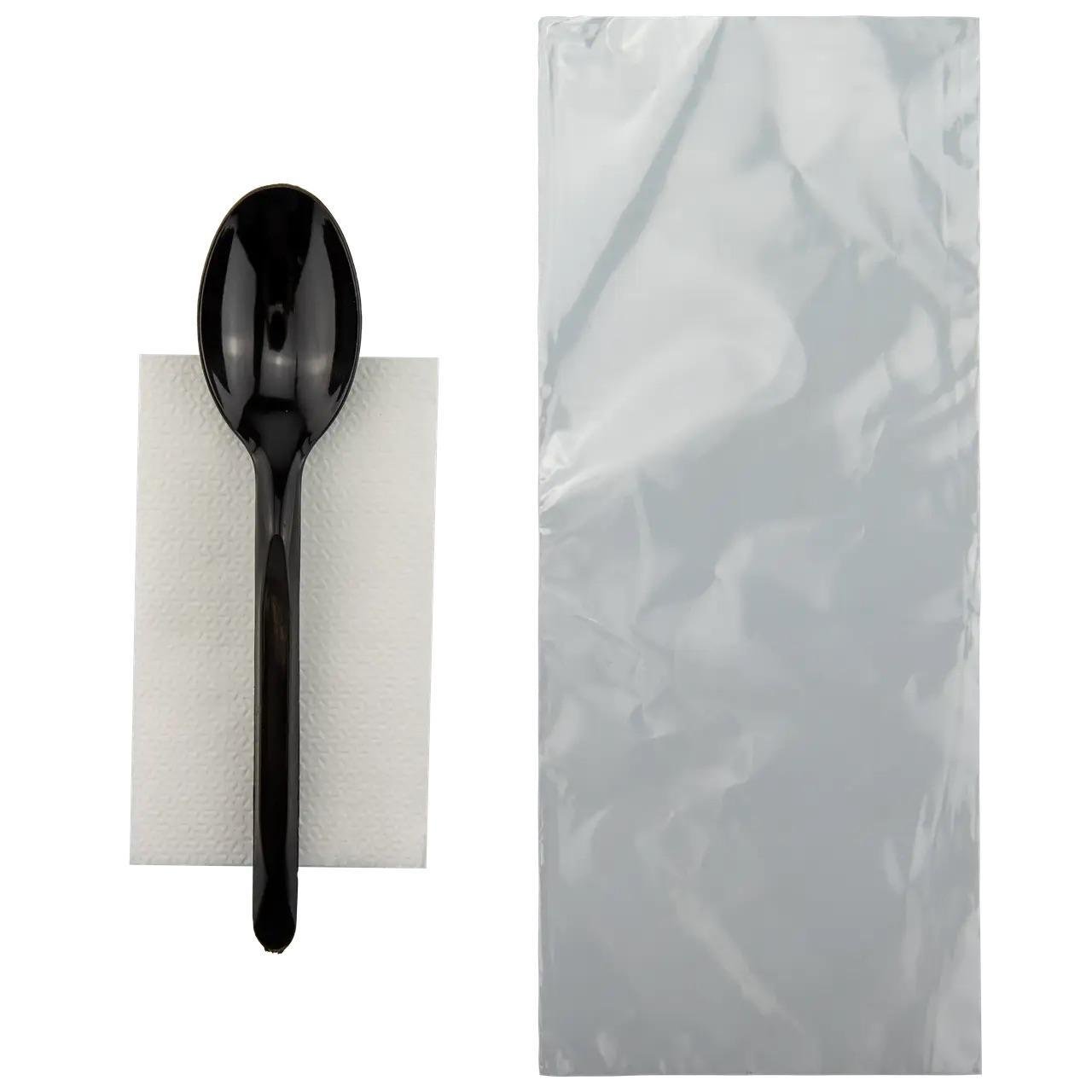 Набор ложка с салфеткой в индивидуальной упаковке 200 шт. Черный (DL-0012)