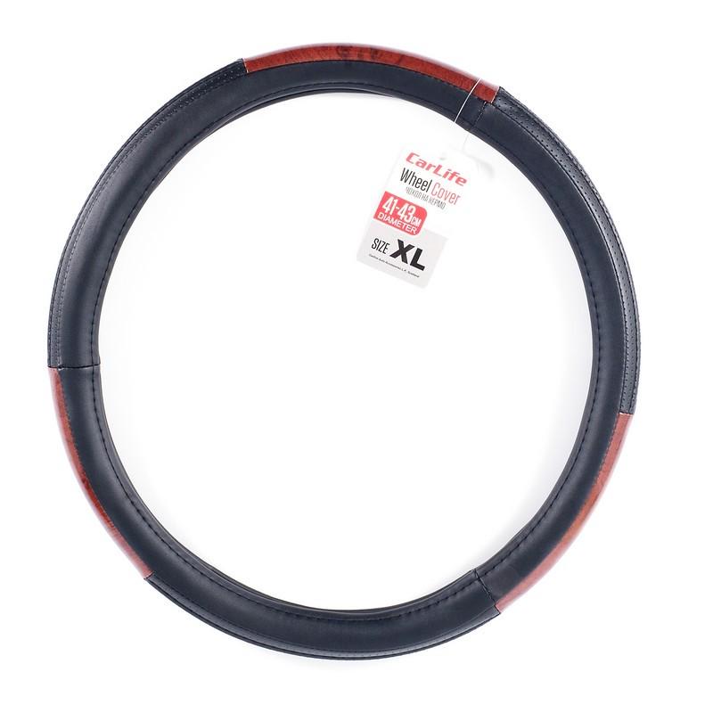 Чехол на руль из экокожи и белой резины Carlife XL 41-43 см с коричневыми вставками и перфорацией Черный
