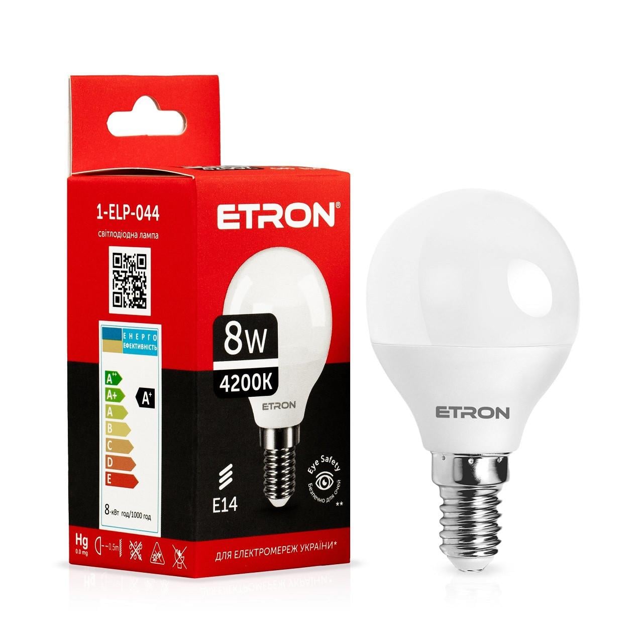 Лампа LED ETRON Light 1-ELP-044 G45 8W 220V E14 4200K