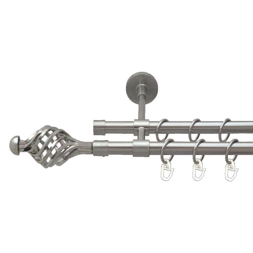 Карниз металлический Orvit Арезо двухрядный закрытый/гладкая труба/кольцо металлическое Нержавеющая Сталь 16/16 мм 160 см (5503175)