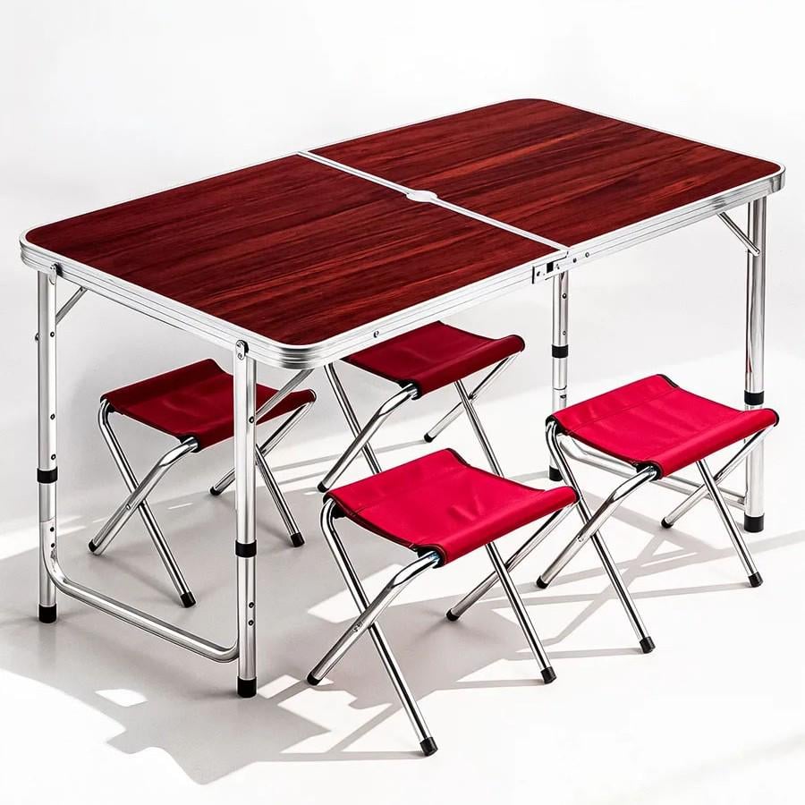 Стіл для пікніка та 4 стільці з ручкою для перенесення 120х60х70 см Темне дерево