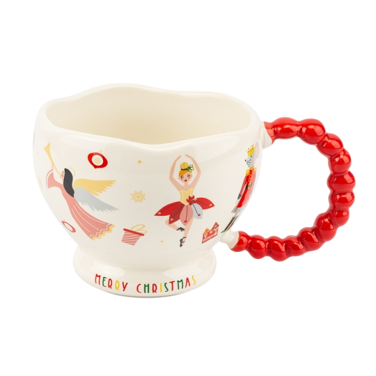 Чашка новогодняя с красной ручкой Рождественская сказка из керамики 470 мл Белый (150-81-9252-002)