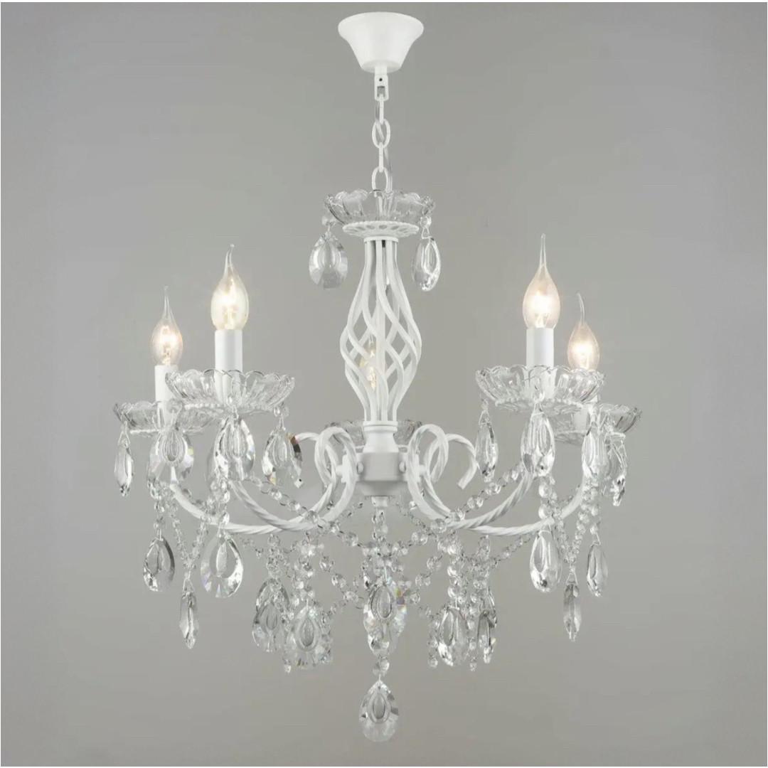 Люстра Sirius з кришталевими підвісами під п'ять ламп Е14 Білий (B NН6451/5 WT)