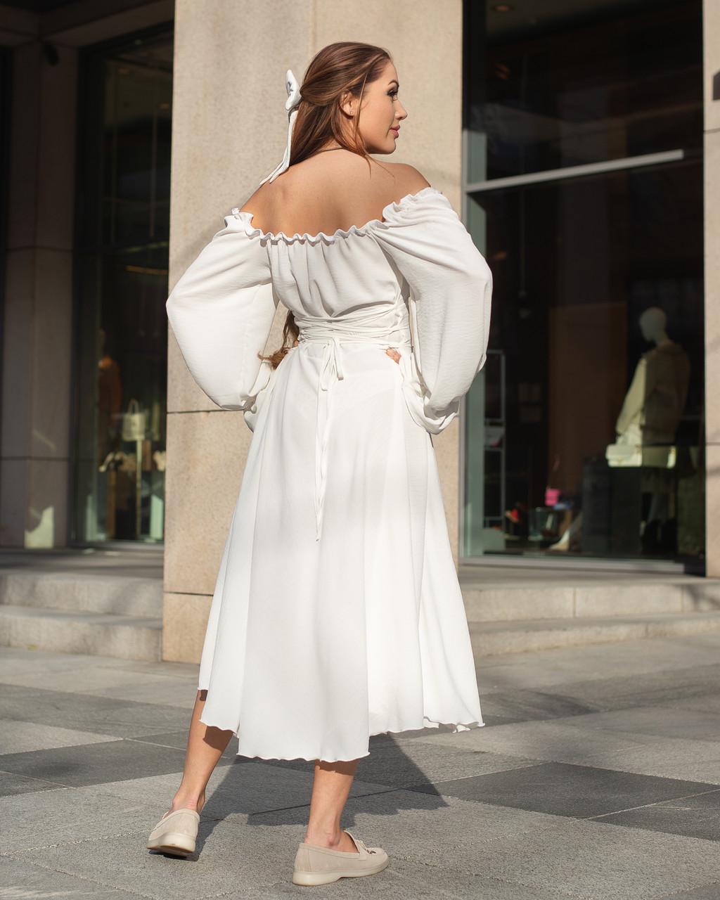 Платье женское миди из креп-жатки Белый - фото 8 Платье женское миди из креп-жатки Белый - фото 8