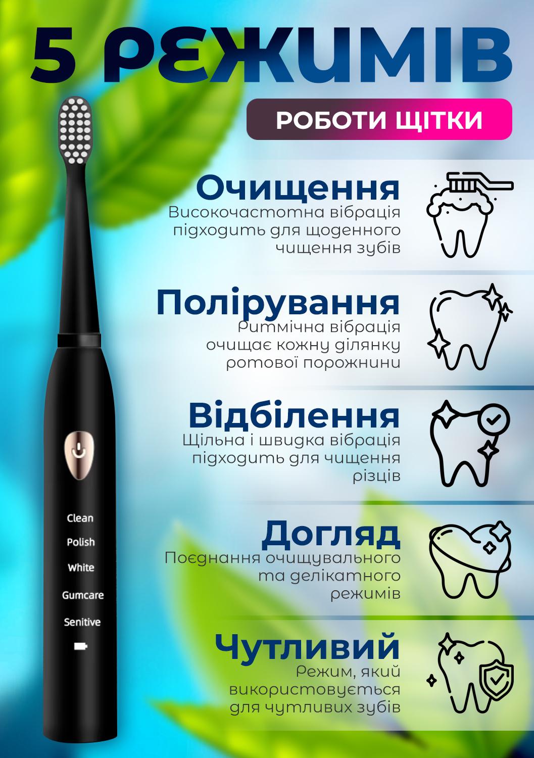 Електрична зубна щітка Schwarz&Mayer 3 насадки USB IPX7 Чорний (24514041) - фото 5 Електрична зубна щітка Schwarz&Mayer 3 насадки USB IPX7 Чорний (24514041) - фото 5